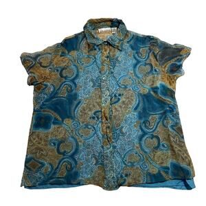 VTG New York City Design Co. 100% Silk Paisley Print Button Up Shirt Size XL